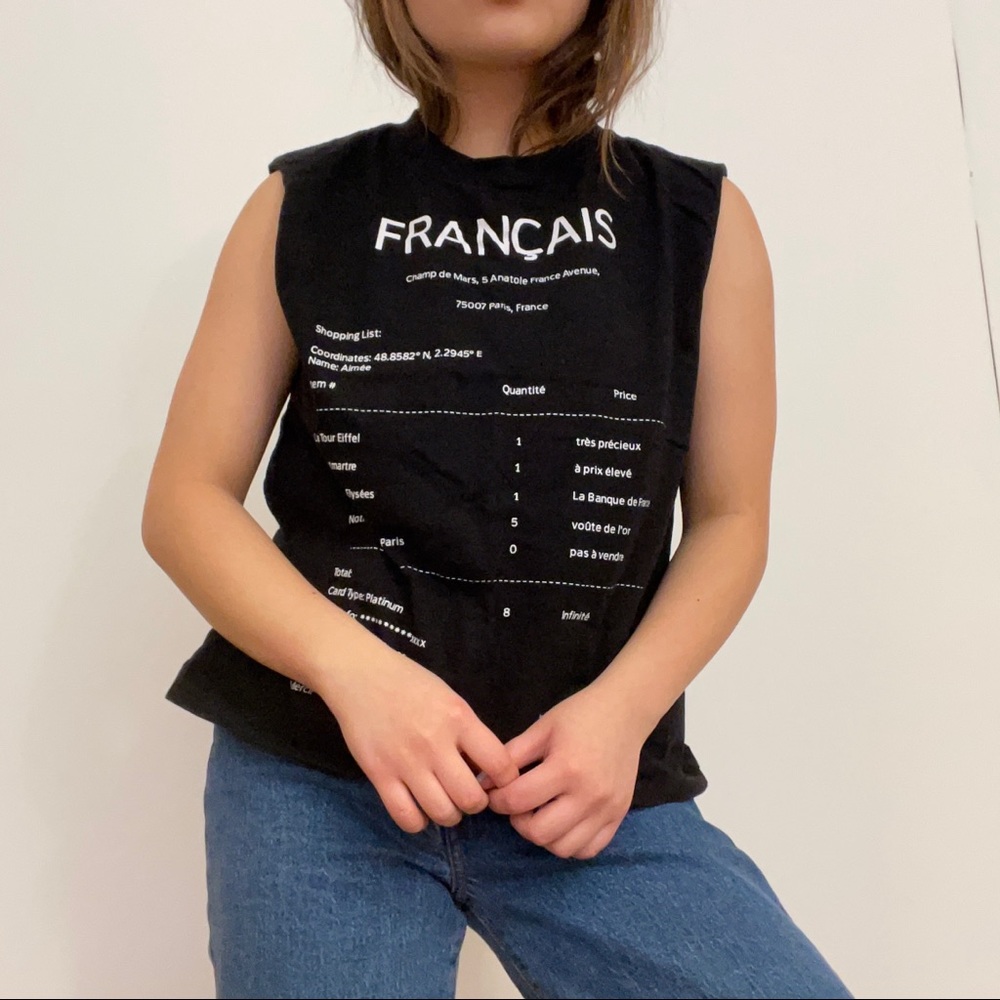 ✨Black F21 French Receipt Muscle T-Shirt✨